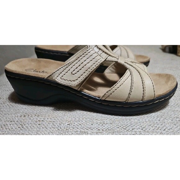 Clarks Bendables 65567 Shoes Women's Size US 7.5M Leather Slides Wedge Sandals - Picture 5 of 15